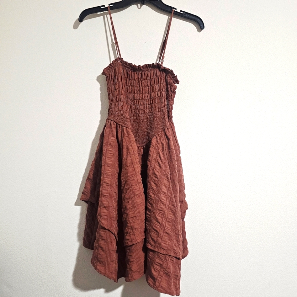 wild fable Rust Brown Asymmetrical Smocked Sundress